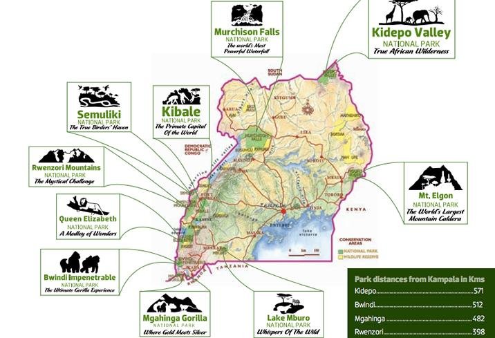 uganda map with tourist attractions 